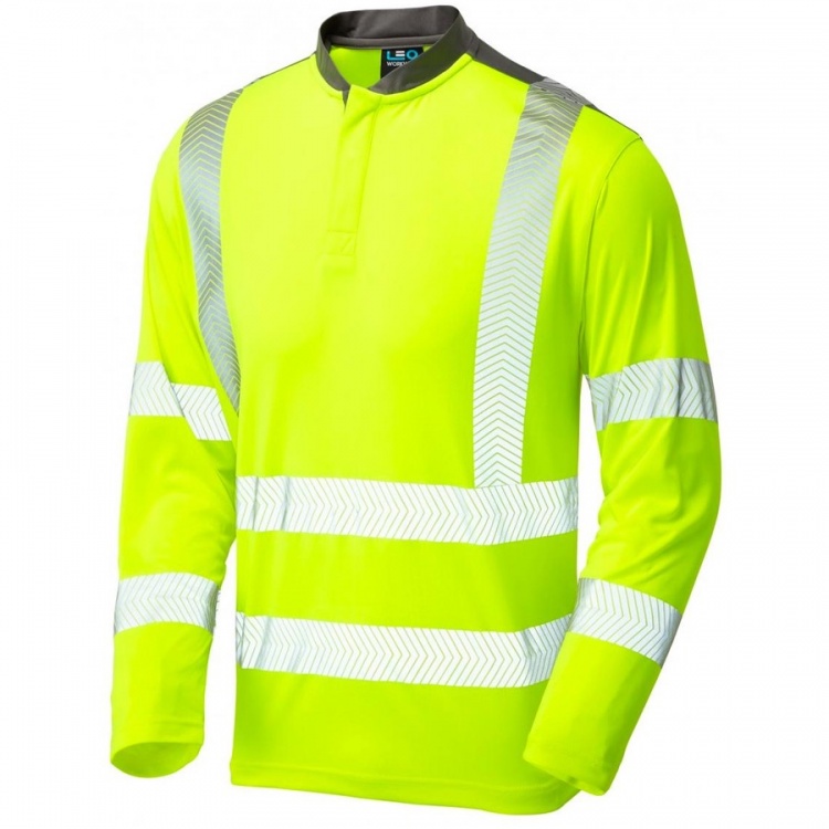 Leo Workwear T13-Y Watermouth Long Sleeve Performance Coolmax Hi Vis T-Shirt Yellow